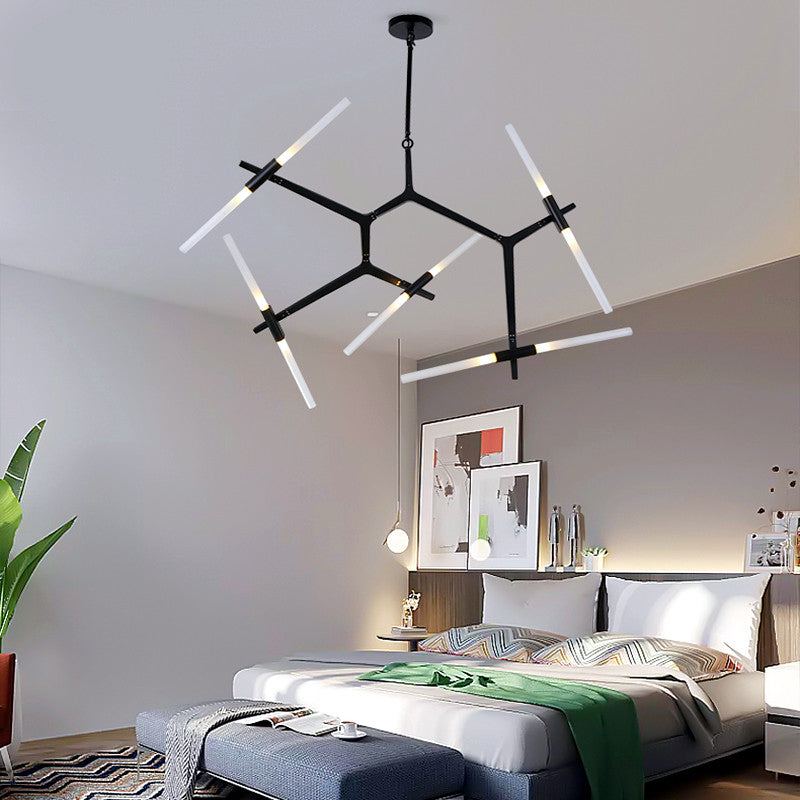 Modern Style Chandelier Light Fixture Branch Metal Hanging Light in Black