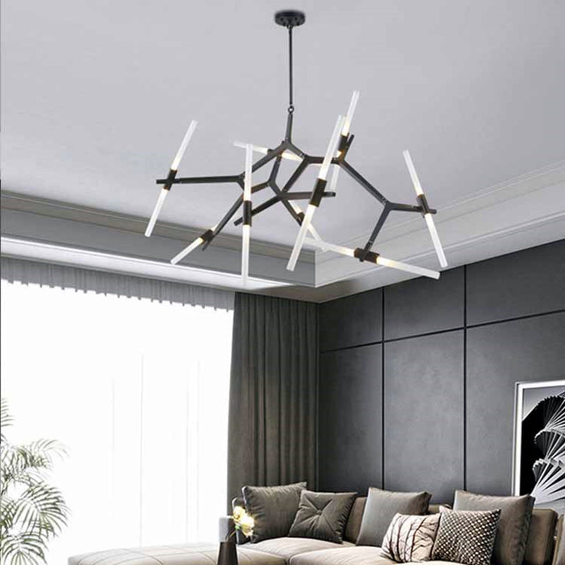 Modern Style Chandelier Light Fixture Branch Metal Hanging Light in Black