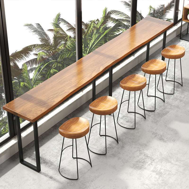 Brown Modern Style Bar Table in Solid Wood and Iron Coffee Shop Bar Table