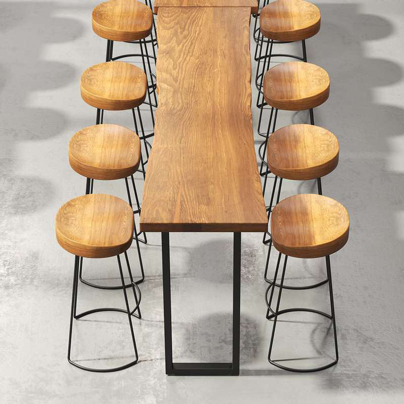 Brown Modern Style Bar Table in Solid Wood and Iron Coffee Shop Bar Table