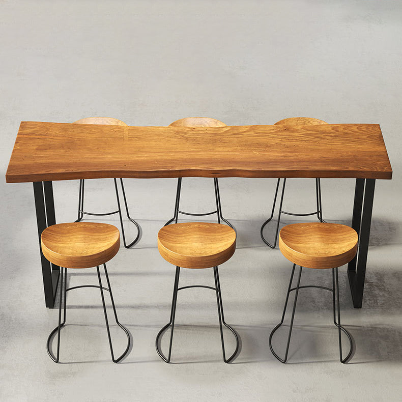 Brown Modern Style Bar Table in Solid Wood and Iron Coffee Shop Bar Table