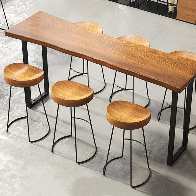 Brown Modern Style Bar Table in Solid Wood and Iron Coffee Shop Bar Table