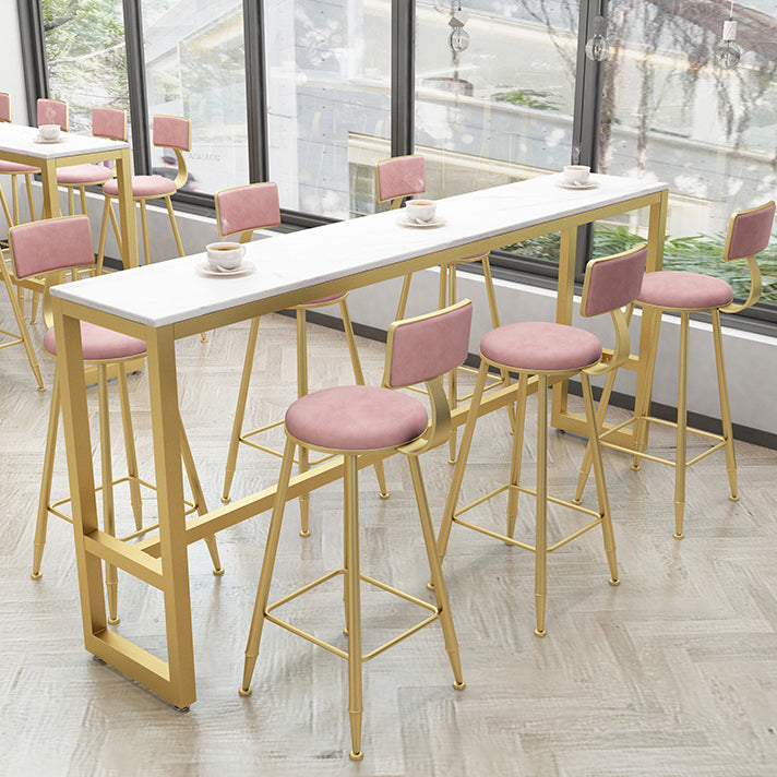 White Glam Style Bar Table in Faux Marble and Metal Rectangle Milk Tea Shop Bar Table