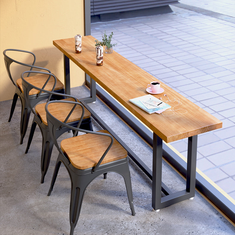 Brown Modern Style Bar Table Solid Wood and Iron with Trestle Coffee Shop Bar Table