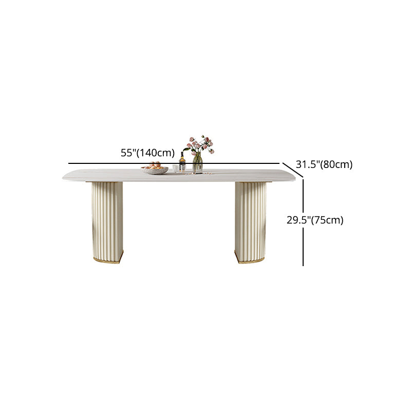 1/4/5/7 Pieces Dining Set White Sintered Stone Rectangle Table with Leather Chairs