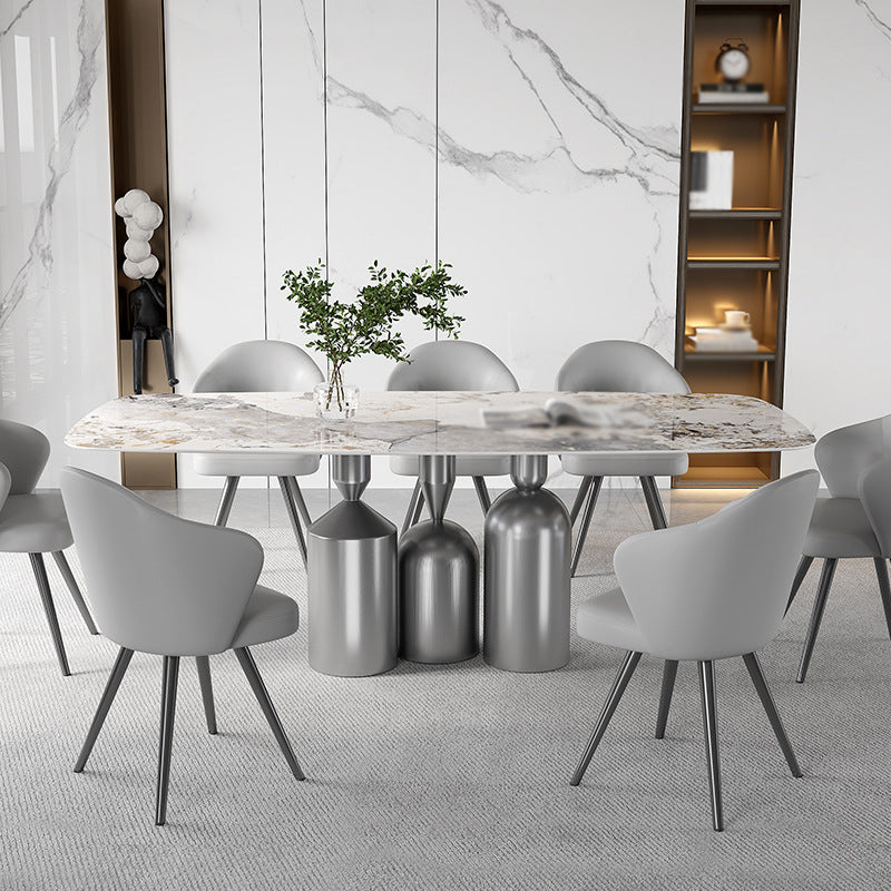 1/3/4/5/7/8 Pieces Dining Chairs Set White Rectangle Shape Sintered Stone Dining Table Set