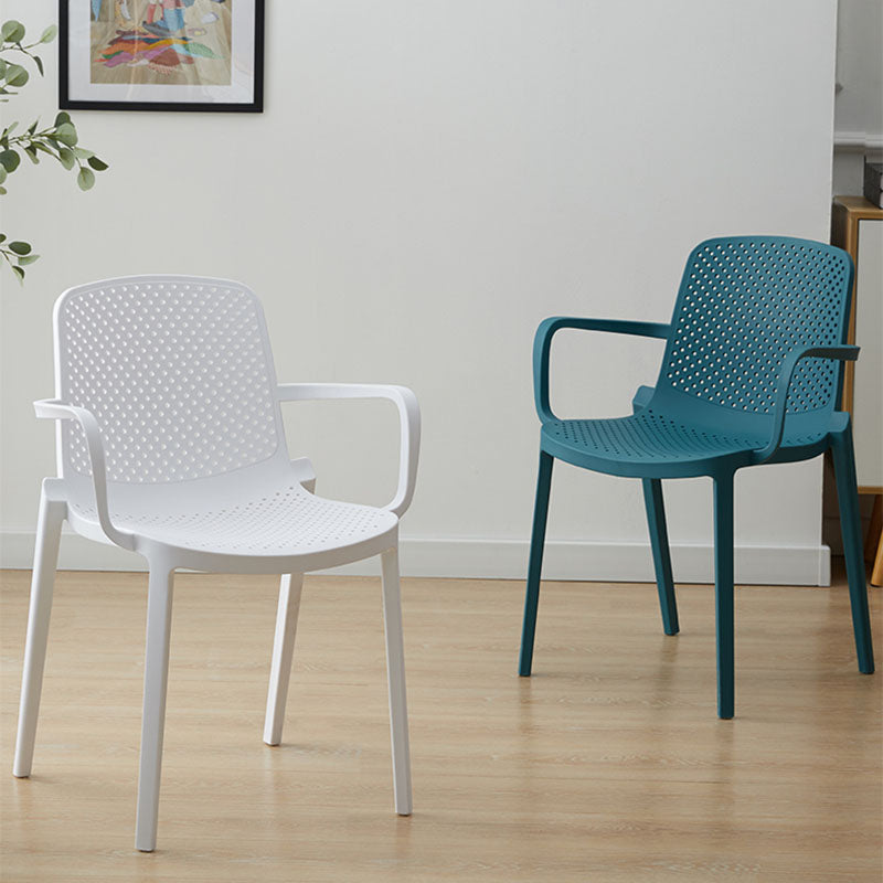 Modern Plastic Home Arm Chair Matte Finish Solid Back Dining Chair