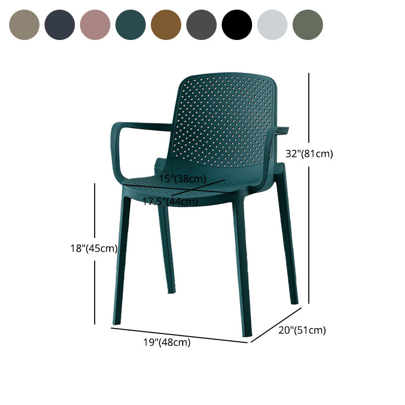 Modern Plastic Home Arm Chair Matte Finish Solid Back Dining Chair