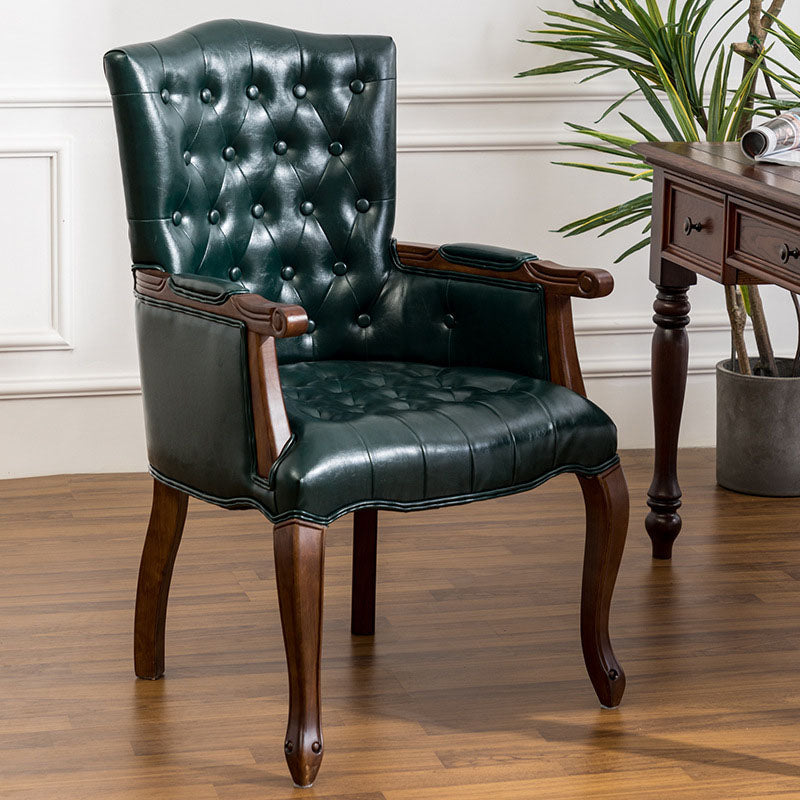 Farmhouse Faux Leather Home Arm Chair Matte Finish Solid Back Dining Chair