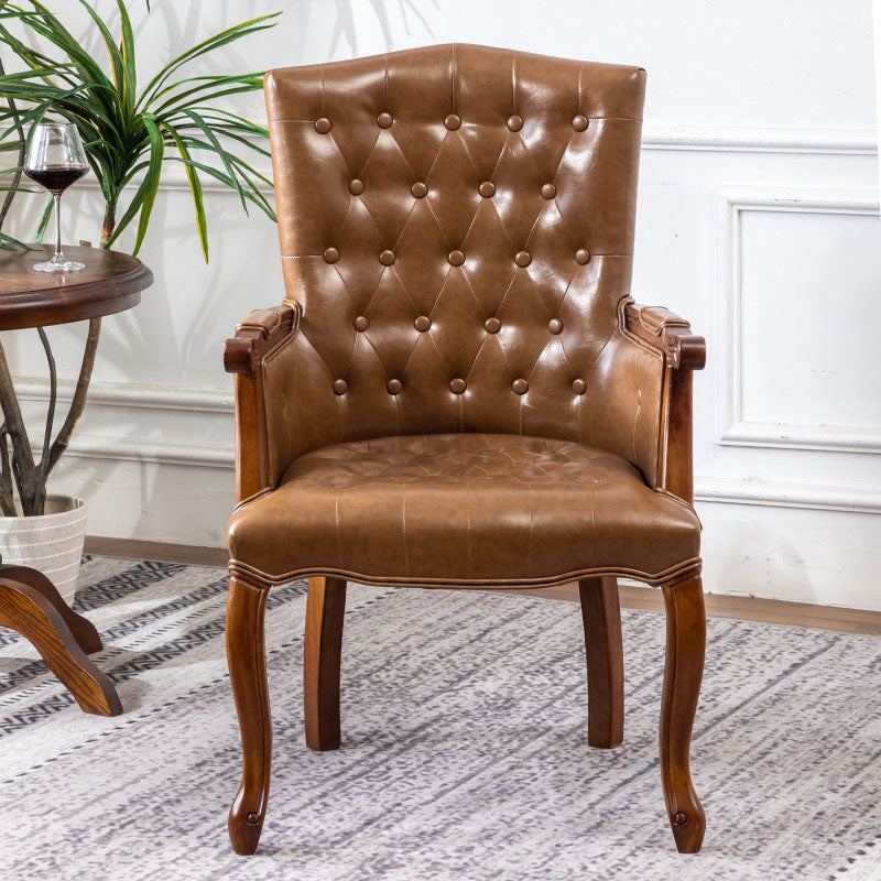 Farmhouse Faux Leather Home Arm Chair Matte Finish Solid Back Dining Chair