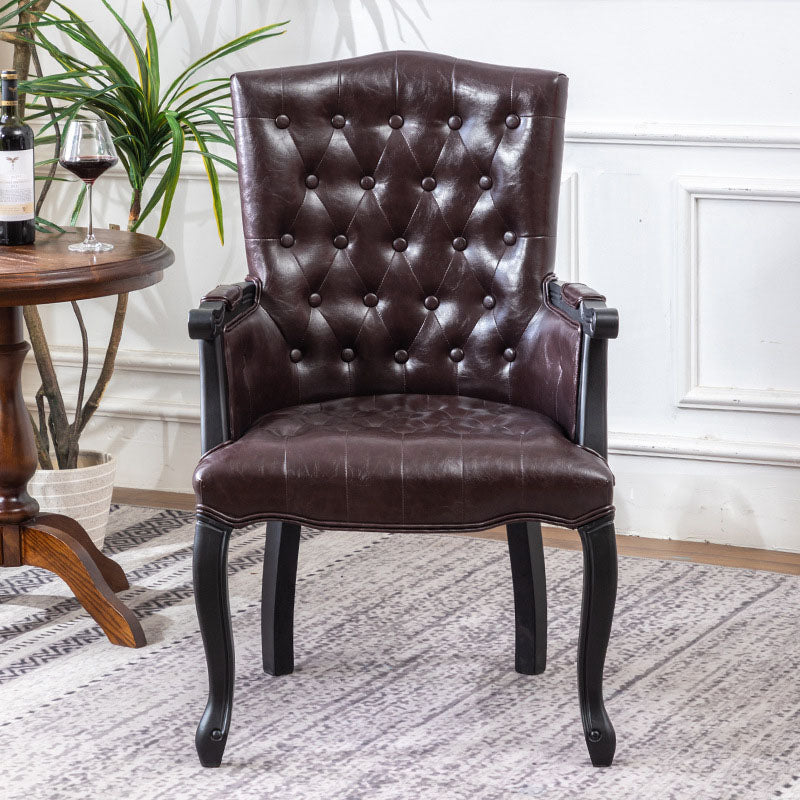 Farmhouse Faux Leather Home Arm Chair Matte Finish Solid Back Dining Chair