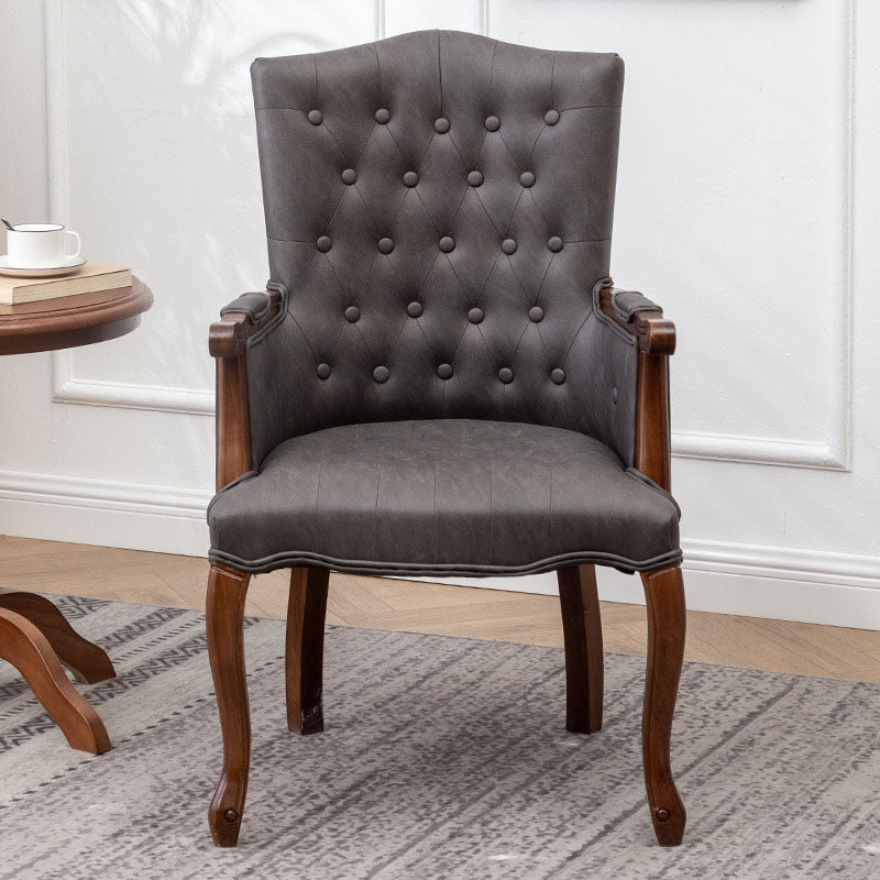 Farmhouse Faux Leather Home Arm Chair Matte Finish Solid Back Dining Chair