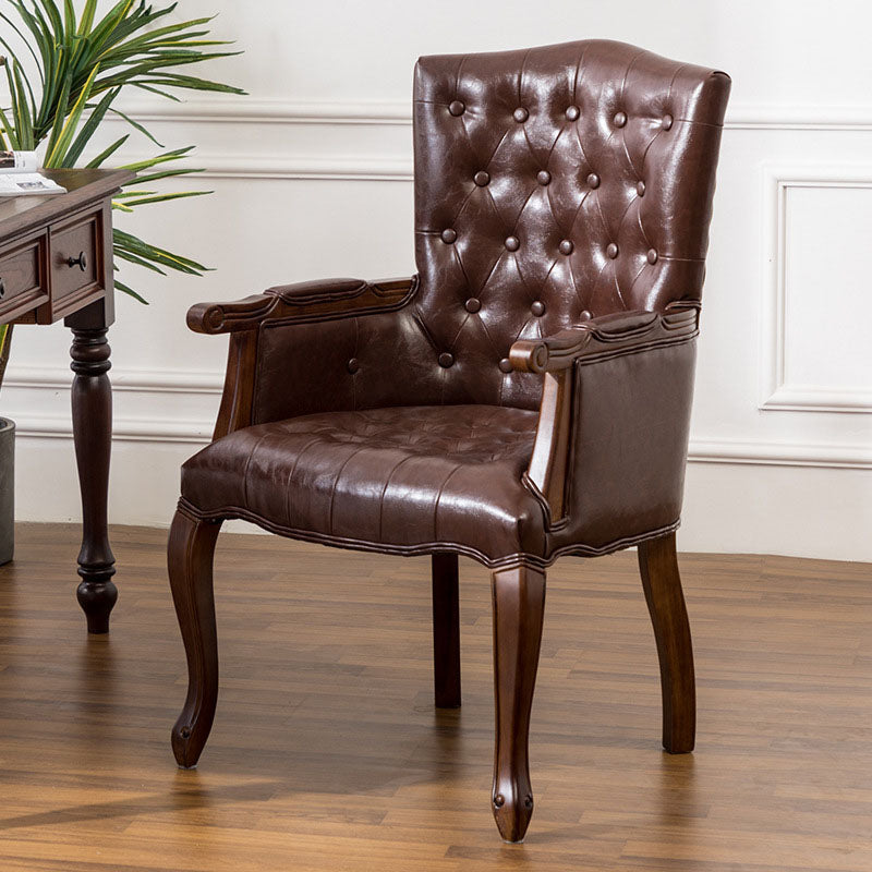 Farmhouse Faux Leather Home Arm Chair Matte Finish Solid Back Dining Chair