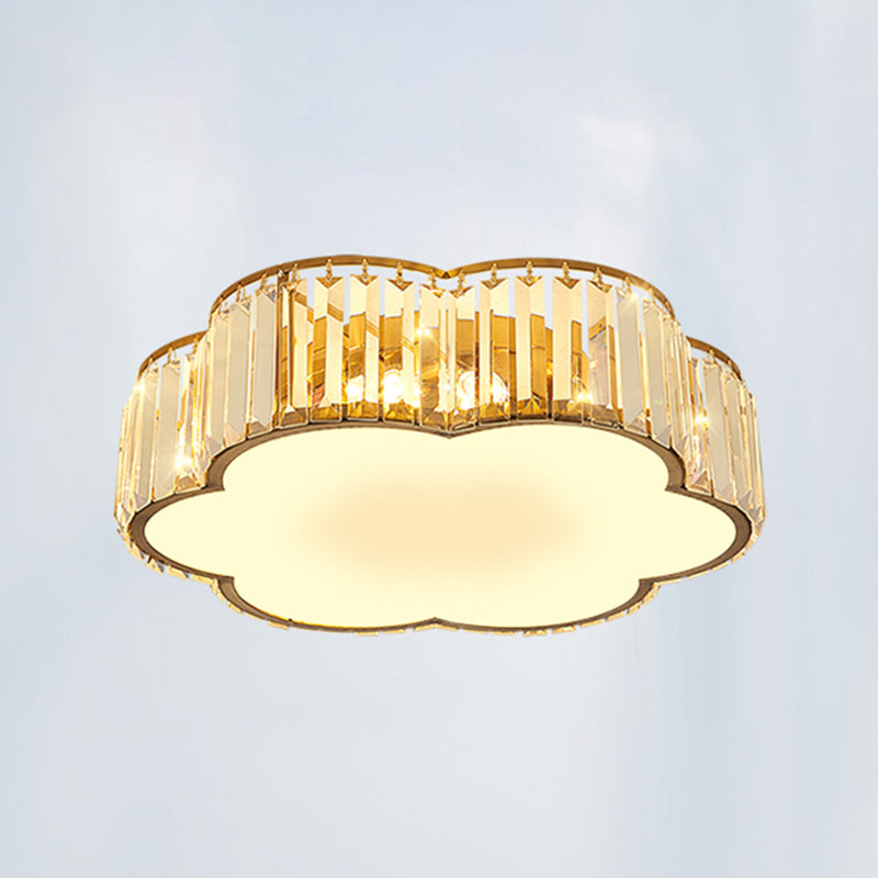 Contemporary Flower-Shaped Flush Light Fixture Crystal 1 Light Flush Mount Lighting