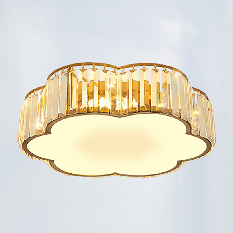 Contemporary Flower-Shaped Flush Light Fixture Crystal 1 Light Flush Mount Lighting