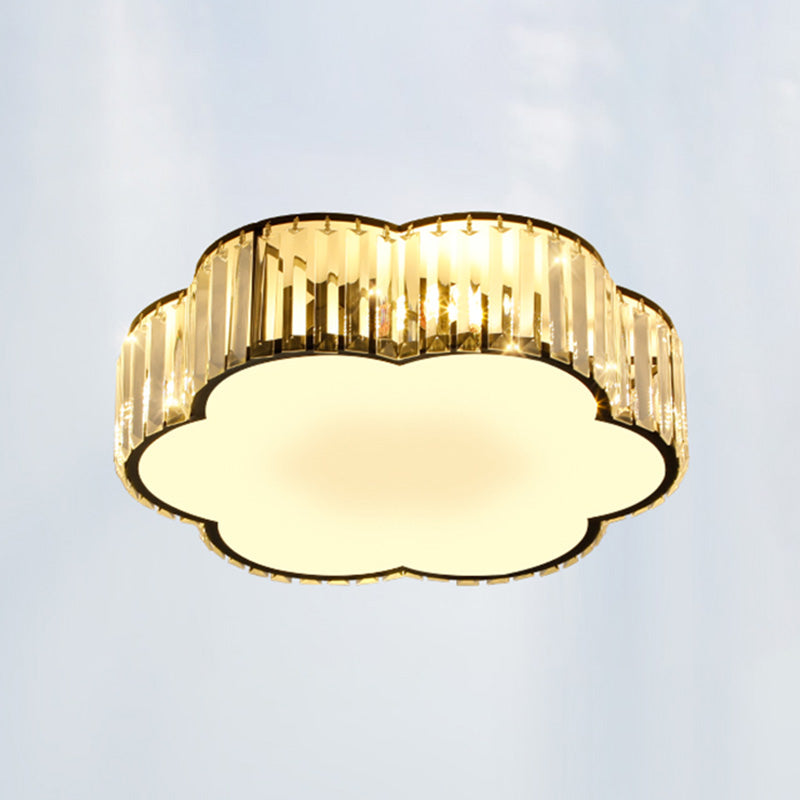 Contemporary Flower-Shaped Flush Light Fixture Crystal 1 Light Flush Mount Lighting