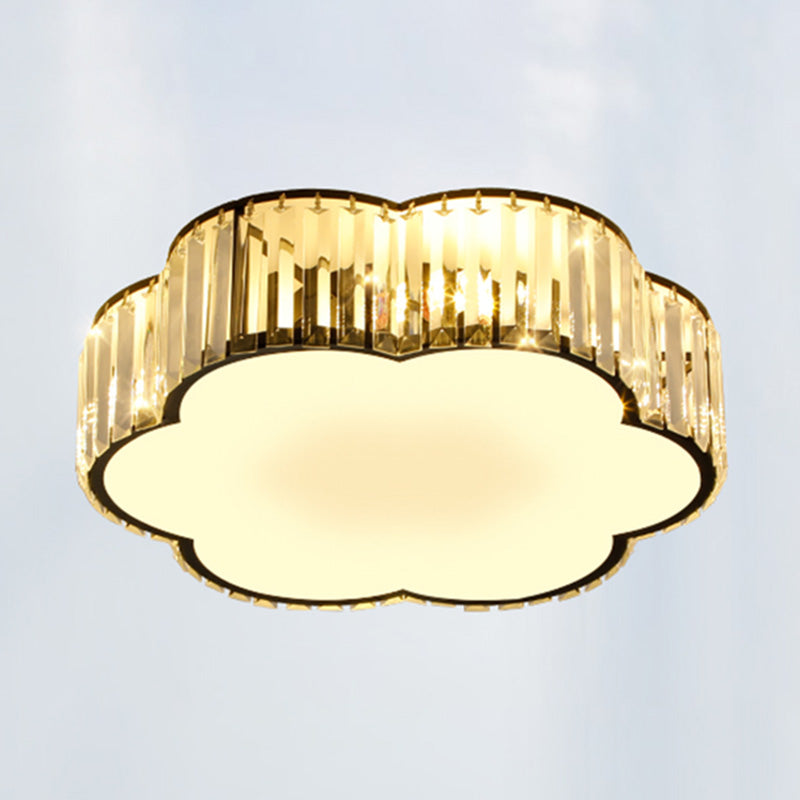 Contemporary Flower-Shaped Flush Light Fixture Crystal 1 Light Flush Mount Lighting