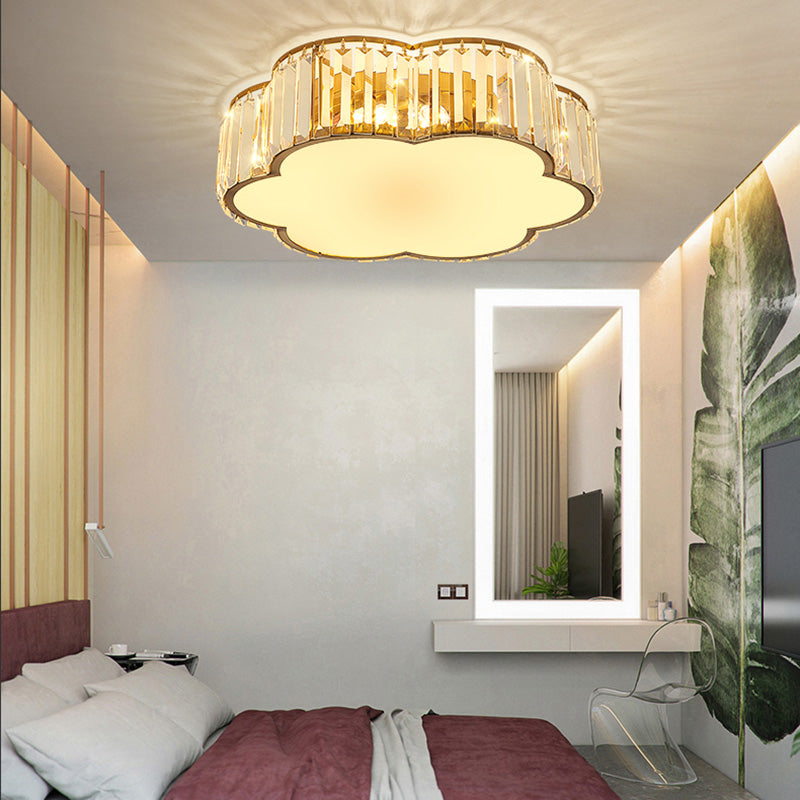 Lampada a filo a forma di fiori a forma di fiori contemporanei Crystal 1 Light Flush Mount Lighting