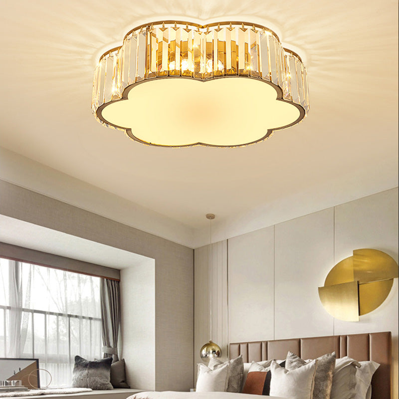 Contemporary Flower-Shaped Flush Light Fixture Crystal 1 Light Flush Mount Lighting