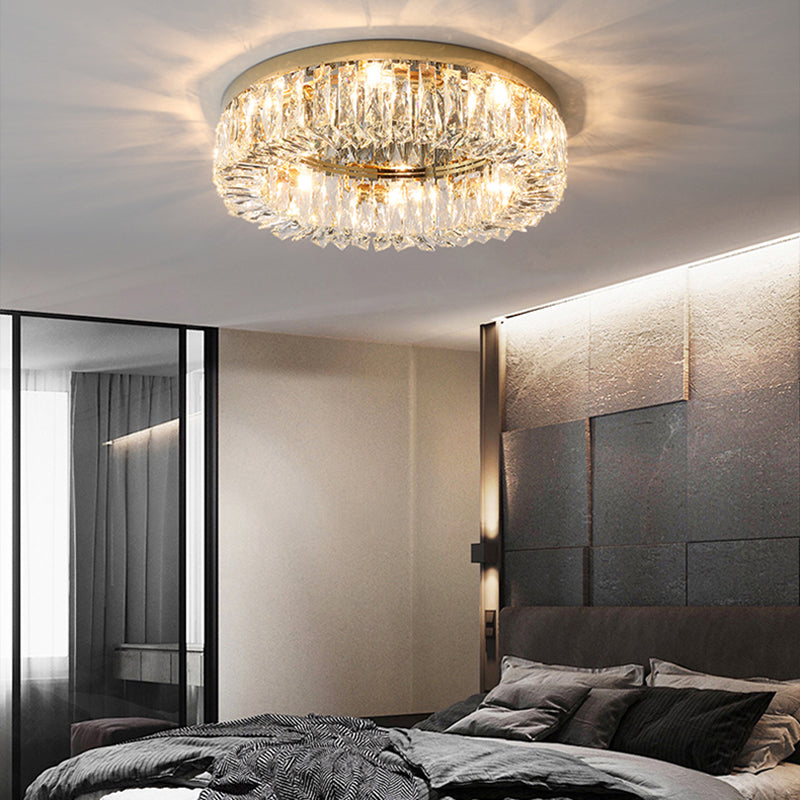 Contemporary Circular Flush Light Fixture Crystal Flush Mount Lighting in Silver