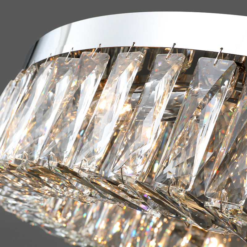 Contemporary Circular Flush Light Fixture Crystal Flush Mount Lighting in Silver