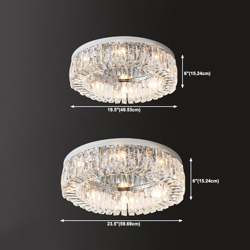 Contemporary Circular Flush Light Fixture Crystal Flush Mount Lighting in Silver