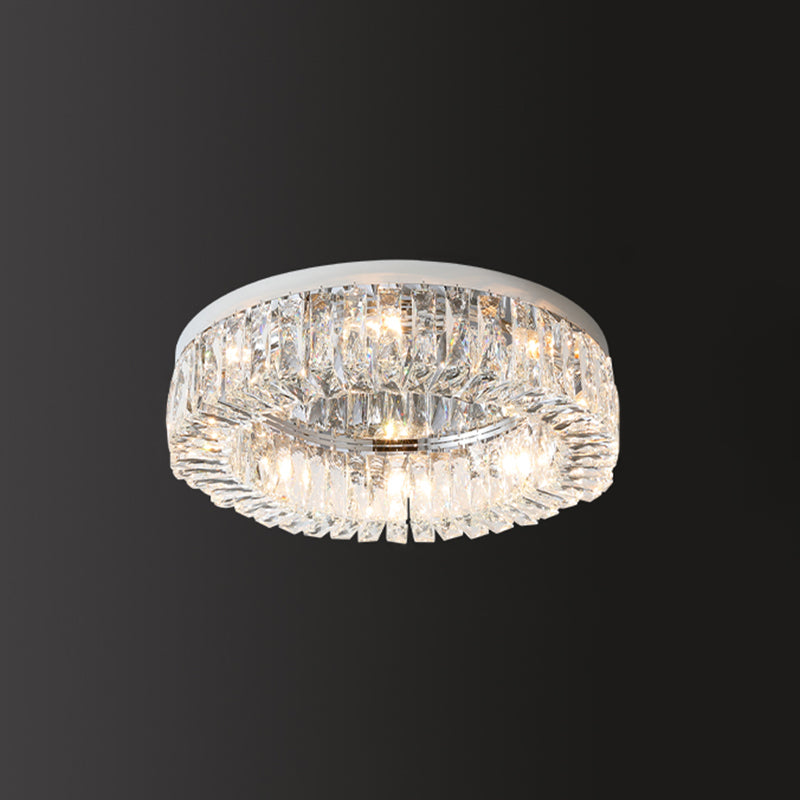 Contemporary Circular Flush Light Fixture Crystal Flush Mount Lighting in Silver