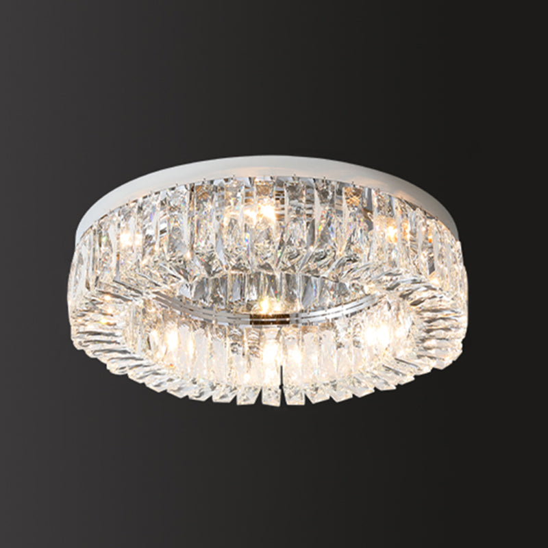 Contemporary Circular Flush Light Fixture Crystal Flush Mount Lighting in Silver