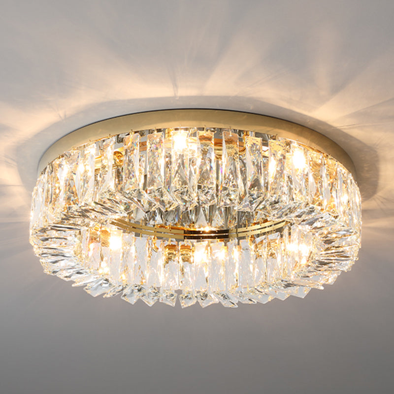 Contemporary Circular Flush Light Fixture Crystal Flush Mount Lighting in Silver