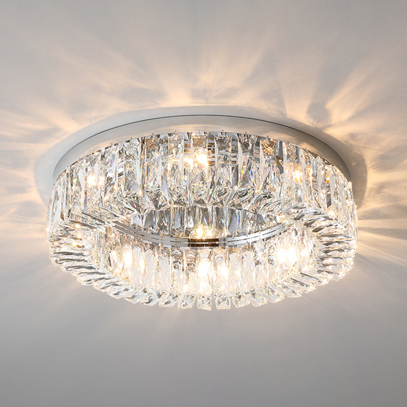 Contemporary Circular Flush Light Fixture Crystal Flush Mount Lighting in Silver