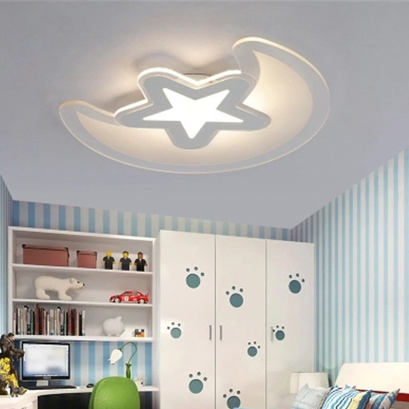 Metal Geometric Shape Flush Ceiling Light Kid Style 2 Lights Flush Mount Lighting in White