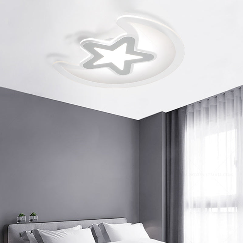 Metal Geometric Shape Flush Ceiling Light Kid Style 2 Lights Flush Mount Lighting in White