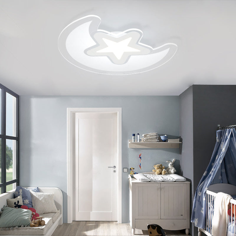 Metal Geometric Shape Flush Ceiling Light Kid Style 2 Lights Flush Mount Lighting in White