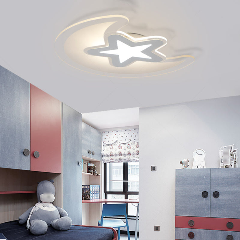 Metal Geometric Shape Flush Ceiling Light Kid Style 2 Lights Flush Mount Lighting in White