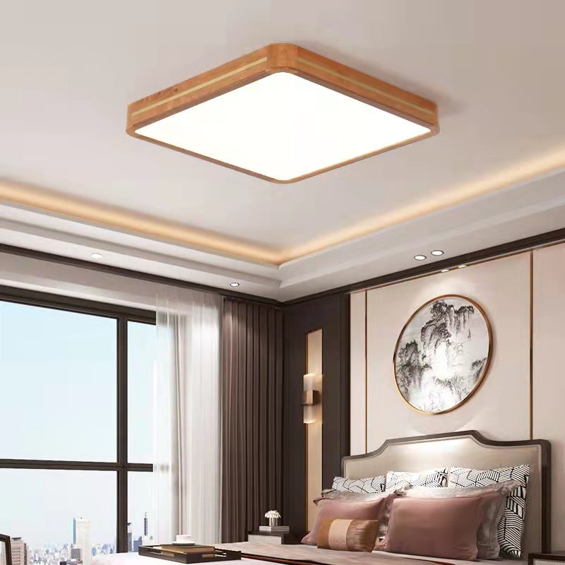 Wood Square Flush Ceiling Light Modern 1-Light Flush Mount Lighting in Brown