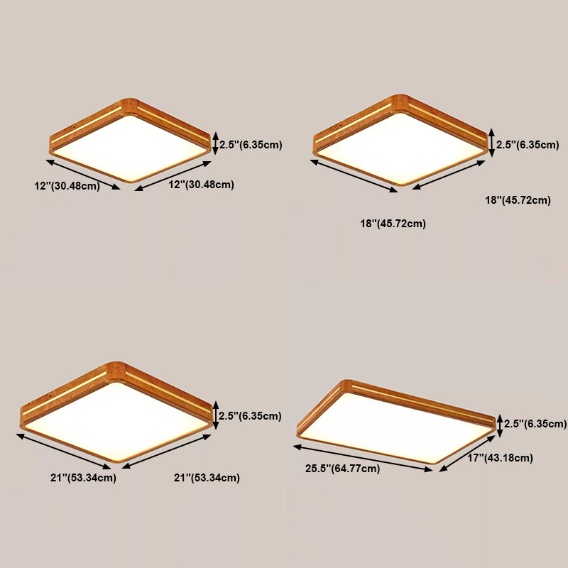 Luz de techo de rubor cuadrado de madera Moderna iluminación de montura de montura de 1 luz en marrón