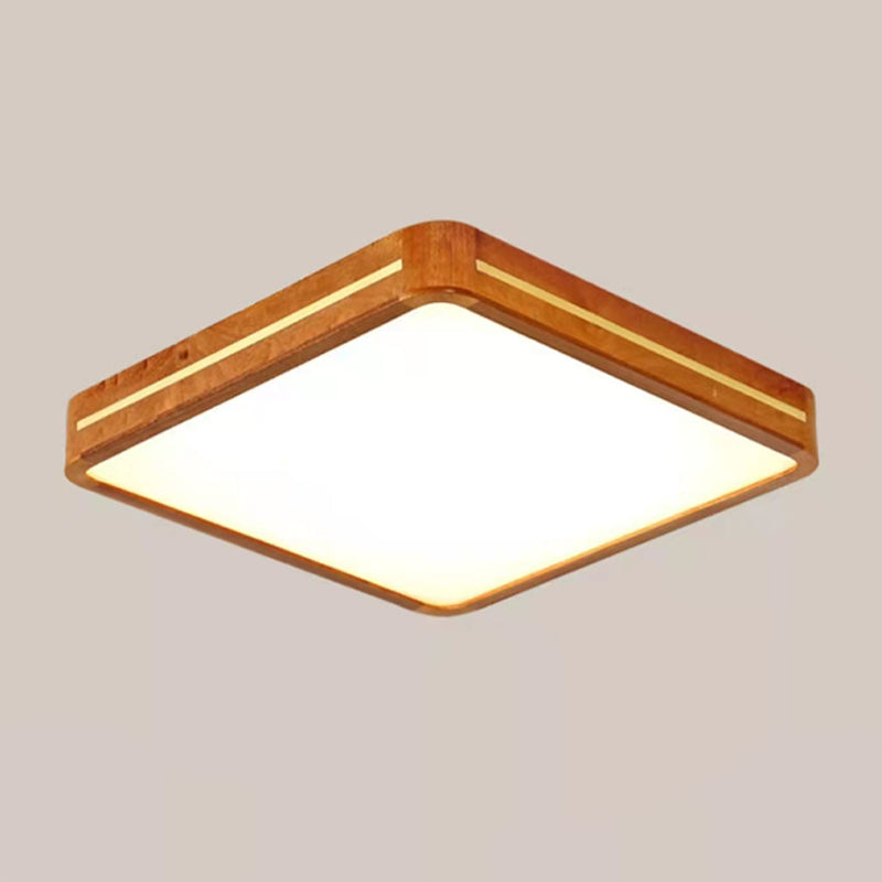 Wood Square Flush Ceiling Light Modern 1-Light Flush Mount Lighting in Brown