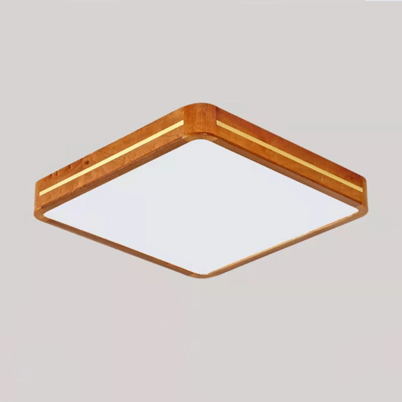 Wood Square Flush Ceiling Light Modern 1-Light Flush Mount Lighting in Brown