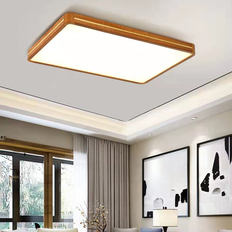 Wood Square Flush Ceiling Light Modern 1-Light Flush Mount Lighting in Brown