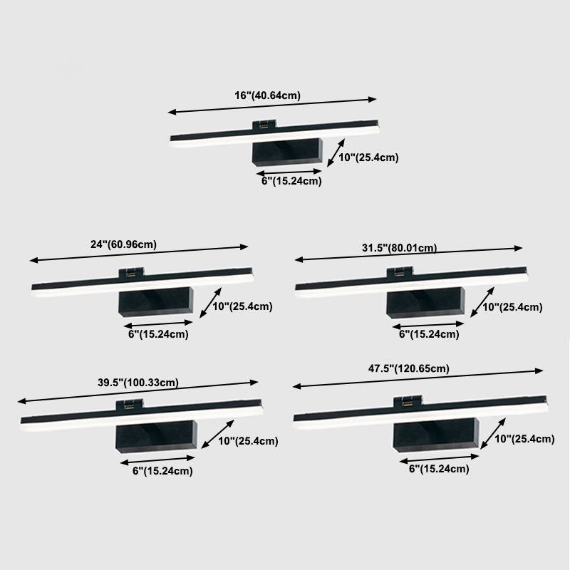 Luz de matorral de sombra lineal Estilo moderno de 1 luces de montura de pared de espejo de 1 luces en negro
