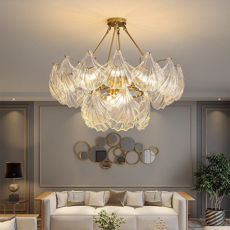 Postmodern Chandelier Light Fixture Metal Glass Shell Decorative Chandelier for Hotel