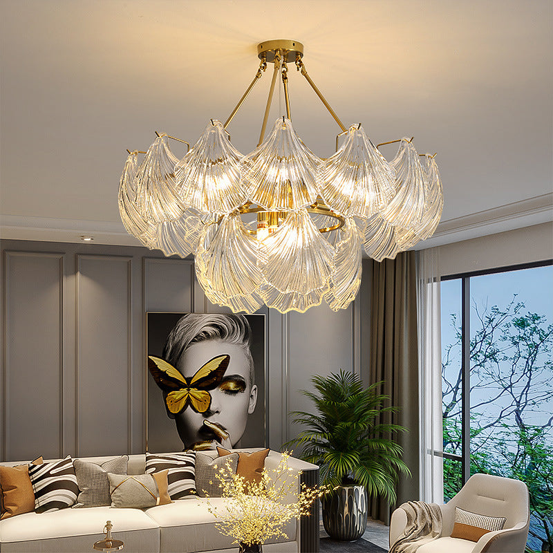 Postmodern Chandelier Light Fixture Metal Glass Shell Decorative Chandelier for Hotel