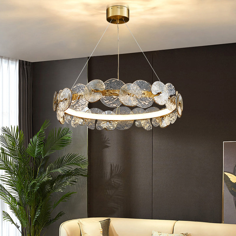 American Style Chandelier Light Fixture Round Metal Glass Chandelier in Gold