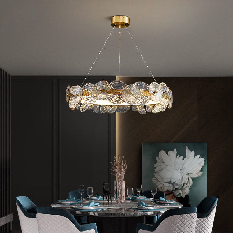 American Style Chandelier Light Fixture Round Metal Glass Chandelier in Gold