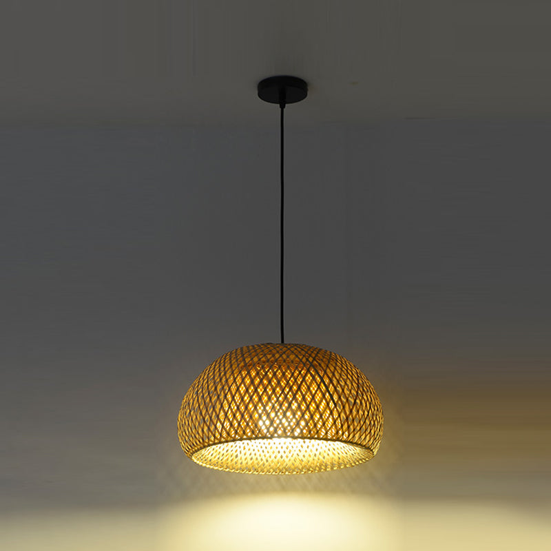 Lámpara colgante de bambú de tejido cruzado Estilo asiático 1 Luz de suspensión abovedada