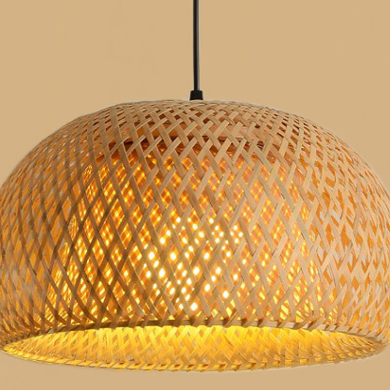 Lampada a ciondolo in bambù intrecciata in stile asiatico 1 lampadina a sospensione a cupola