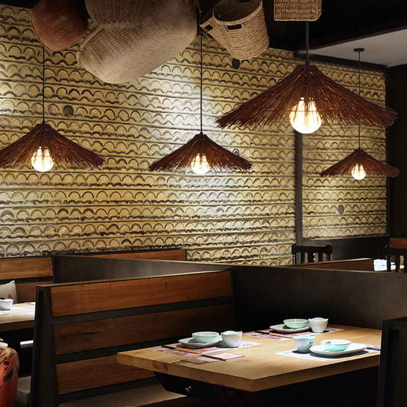 Asia Bamboo Down Pendant chapeau salle à manger plafond suspendu avec 1 lumière