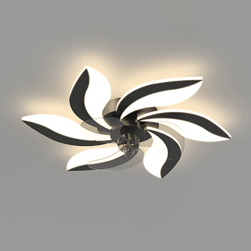 Nordic Style LED Fan Light Fixture Round Bedroom Semi Flush Mount Ceiling Lamp