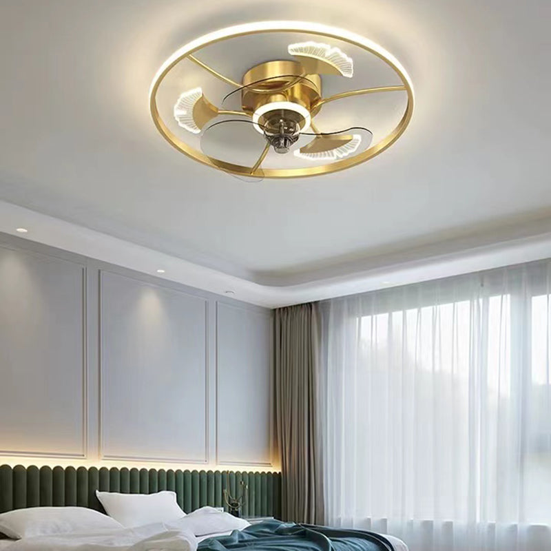 Nordic Style LED Fan Light Fixture Round Bedroom Semi Flush Mount Ceiling Lamp