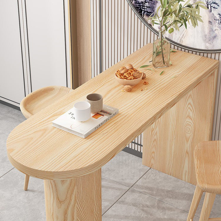 Pine Wood Bar Dining Table Contemporary Bar Table with Sled Base